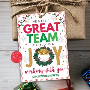 Navidad editable Hacemos un GRAN equipo Etiqueta de regalo de agradecimiento navideño para maestros Personal Equipos de empleados de Pto pto, plantilla de etiqueta de bricolaje