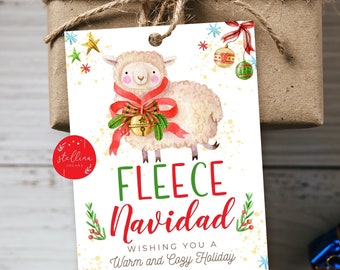 EDITABLE Fleece Navidad Christmas Gift Tags, Office Staff Teacher Gift Holiday Printable, Secret Santa, White Elephant, INSTANT DOWNLOAD