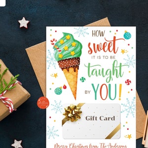 Etiquetas editáveis para lembrancinhas de professor de Natal, porta-cartões de presente de sorvete, etiqueta de presente para presente de Natal, etiquetas de agradecimento para impressão, presente de agradecimento