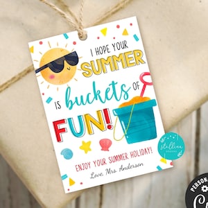 Editable Bucket of Fun Gift Tag, Beach theme Teacher Appreciation End Of School Year Student Gift, pto pta, Thank You Tag, INSTANT DOWNLOAD