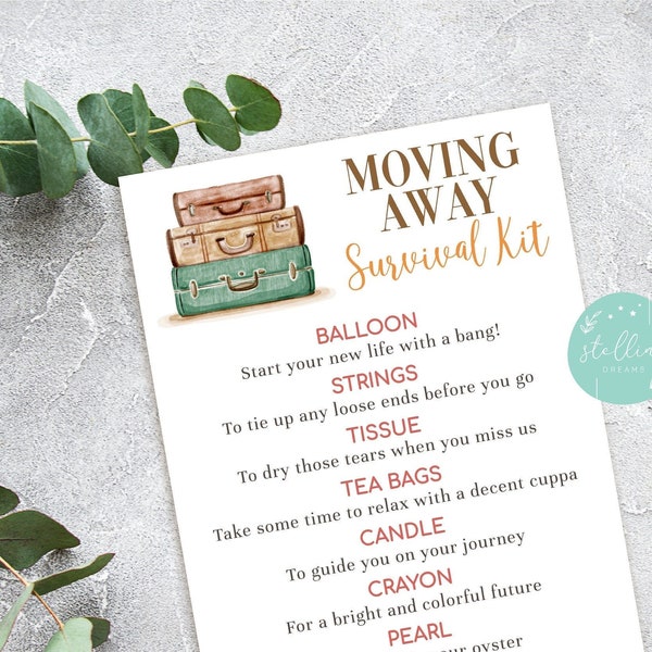 EDITABLE Moving Away Survival Kit Card, Fun Novelty Gift, Unique Goodbye Gift, Gag Funny, Leaving Emigrating Farewell Ideas INSTANT DOWNLOAD