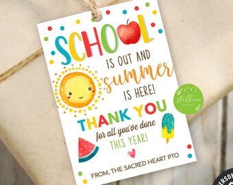 EDITABLE School's Out Summer is Here Teacher Thank You Tags, Teacher Appreciation Printable End Of School Year Teacher Gift INSTANT DOWNLOAD