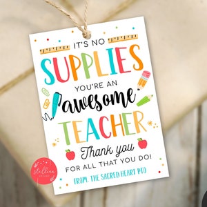 Teacher School Supply Gift Tags, End of School, Pen Gift Tag, Printable Teacher Appreciation Gift Tag Label, Instant Download EDITABLE DIY