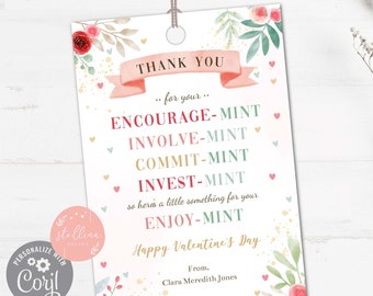 Valentines Mint Tags, Staff Appreciation Labels, Valentine Gift Tag, Teacher Appreciation, PTA, PTO, Employee Appreciation, Coworker Gift