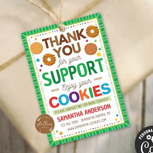 Scout Cookie Thank You Tags, Scout Cookie Thank You Note, Booth Sales, Marketing Tags, Fundraiser Thank You Cards INSTANT DOWNLOAD Printable