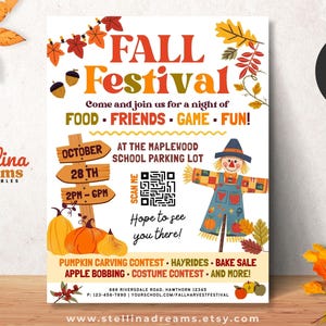 Herbst-Erntefest Flyer Canva Vorlage | Bearbeitbares Herbstveranstaltungsposter | Schule PTA PTO druckbar