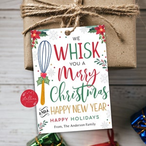 メリークリスマスをお届けします。編集可能なクリスマスギフトタグ、ホリデーギフトタグ、ホワイトエレファントギフト、クリスマスキッチンベーカリートリートタグ DIY