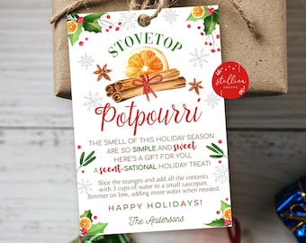 Etiquetas de regalo de popurrí editable en la estufa, aroma de navidad,etiqueta de vela, idea de regalo del personal del maestro de vacaciones, Secret Santa, Plantilla