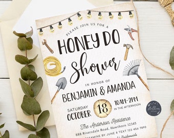 EDITABLE Honey Do Couples' Shower Invitation Template, Printable Fun Tool Wedding Groom Shower Invite Evite, Instant Download Watercolor