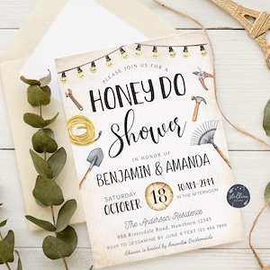 EDITABLE Honey Do Couples&#39; Shower Invitation Template, Printable Fun Tool Wedding Groom Shower Invite Evite, Instant Download Watercolor