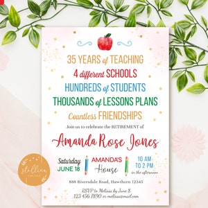 Editable Teacher Retirement Invitation, Printable Digital Teacher Invite Retirement Party, Personalized Teacher Career Stats, INSTANT Corjl