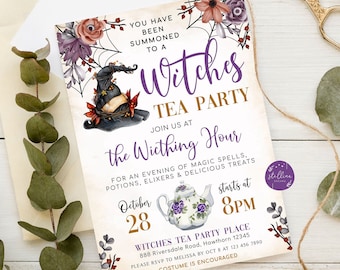 Witches Tea Party Invitation Halloween Bridal Shower Party Invitation, Wedding Halloween, Cheers Witches, Drink Up Wicthes EDITABLE Template