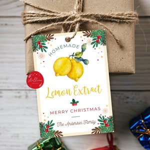EDITABLE Christmas Lemon Extract Gift Tags, Holiday Homemade Kitchen Treat Gift Tag, Secret Santa Teacher Staff Xmas Label, DIY Template