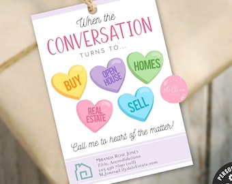 Valentine Pop by Tags, Real Estate Pop By Tag, Valentine Realtor Tags, Realtor Marketing, Referral, Conversation Hearts, EDITABLE template