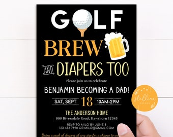 Golf y cerveza Baby Shower Invitación Pizarra Imprimible Baby Sprinkle, Parejas Hombre Pañal Ducha Fiesta Invitar, Plantilla editable INSTANTÁNEA