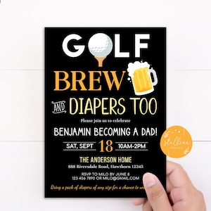 Golf and Beer Baby Shower Invitation Chalkboard Printable Baby Sprinkle, Couples Man Diaper Shower Party Invite, Editable Template INSTANT