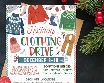 Editable Holiday Clothing Drive Flyer, Printable PTA PTO, Charity Church Fundraiser Invite, Christmas Cold Coat Jacket Donations Flyer