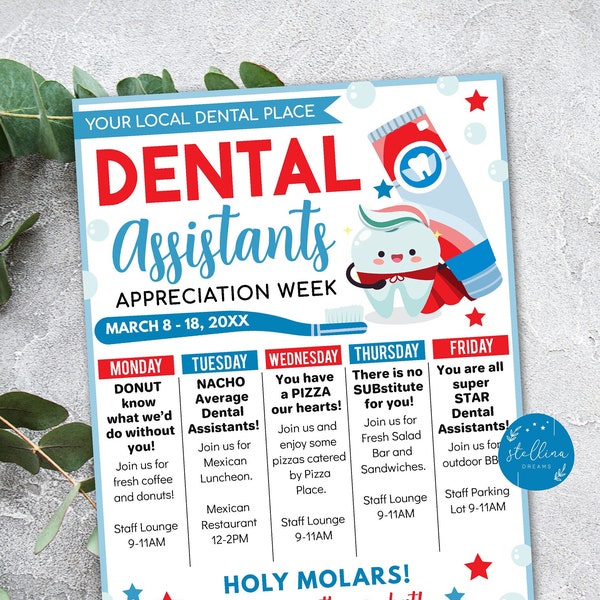 EDITABLE Dental Assistants Appreciation Week Itinerary Template, Thank You Dental hygienists Week, Events Schedule Poster Calendar TEMPLATE