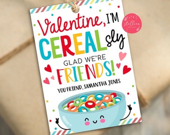 EDITABLE Valentine Gift Tag, Cereal Valentine's Day Gift Tags, I Cereal-sly Think You're Awesome, Friend Classroom Classmate Printable DIY