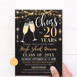 Class Reunion Invitation Template for Any Year! College Reunion, High School Reunion Party Lights Faux chalkboard EDITABLE TEMPLATE DIY