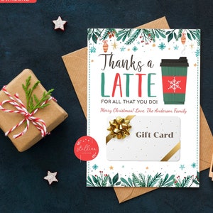 EDITABLE Merci un détenteur de carte-cadeau de vacances de Latte, titulaire de carte de café, farceur imprimable de stockage, cadeaux d’enseignant de vacances, TÉLÉCHARGEMENT INSTANTANÉ