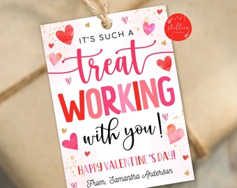 Coworker Valentine's Tag, It's such a Treat Working with You Valentine's Day Tags Office Valentine Workplace Employee Gift EDITABLE template
