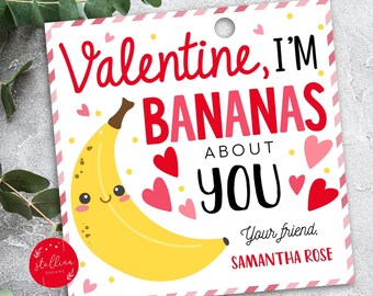Etiquetas de bananas sobre você editáveis para o Dia dos Namorados, Dia dos Namorados em sala de aula, Dia dos Namorados com banana, Dia dos Namorados para crianças, Dia dos Namorados para escolas, Cartão de Dia dos Namorados