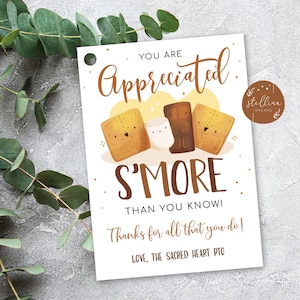 BEWERKBARE S'mores Gift Tag, Waardering S'more Tag Chocolate Candy Gift, Client Nurse Teacher Staff Medewerker Thank You Tag, School Pto Pta