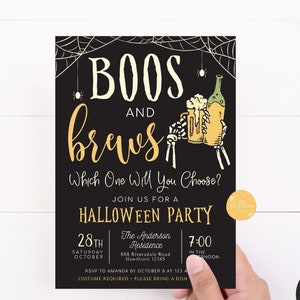 Boos and brews Invitación, Halloween para adultos, Cerveza, Cóctel, Halloween Imprimible, Fiesta de disfraces Plantilla editable imprimible, DESCARGA INSTANTÁNEA