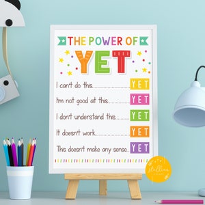 まだの力の印刷可能なポスター、モチベーションを高める壁アート、成長マインドセット、学校オフィス教室の先生の装飾アート、即時ダウンロード