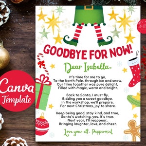 Carta de elfo editable, carta de despedida de elfo para niños, despedida de elfo al final de la Navidad, plantilla imprimible de carta navideña en CANVA
