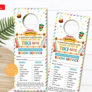 Editable Hawaiian Themed Room Service Door Hanger, Beach Theme Teacher and Staff Appreciation Idea, Luau, School Pto Pta, INSTANT DOWNLOAD