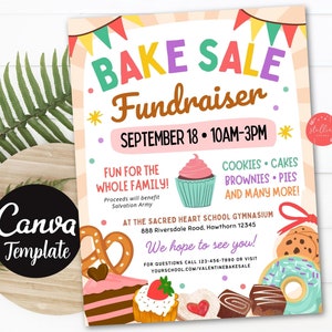 Editable Bake Sale Flyer, Printable PTA, PTO Flyer, School Family Fundraiser Event, Team Sports Center, Church Printable CANVA Template Diy