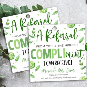 Editable Mint Realtor Pop By Tag, Referrals from you is a compli-mint, Small Business Marketing Banking Mortgage Client Printable Template