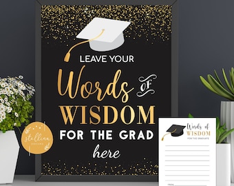 Words of Wisdom Graduation Sign & Cards: Chalkboard Party Decor (Digital Download)