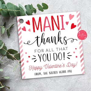 EDITABLE Valentine Vernis à ongles Étiquettes cadeaux, Mani Thanks Girl Appreciation Valentine, Étiquette Spa du personnel enseignant de l’école, Modèle de bricolage