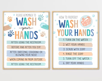 INSTANT DOWNLOAD Hand Washing Posters, Health Safety Prevention Posters, School Classroom Signs, Wash Your Hands School Nurse Health Clinic