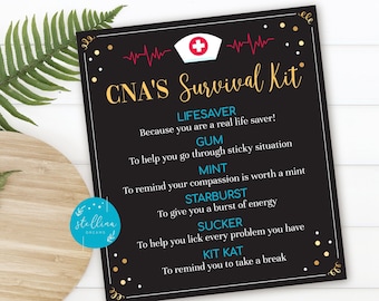 Bewerkbare CNA Survival Kit Tag, Gecertificeerde Verpleegkundige Assistent Afdrukbare Survival Kit, Geschenken voor CNA, Nurse Appreciation Week, INSTANT Download