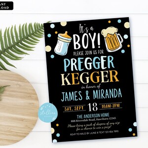 EDITABLE Pregger Kegger Invite Baby Keg Party A Diapers and Beer