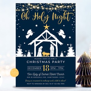 Convite de Natal EDITÁVEL para a Natividade, Motivo da Temporada, Aniversário de Jesus, Programa de Igreja Religiosa, Convite de Natal, Natal Religioso