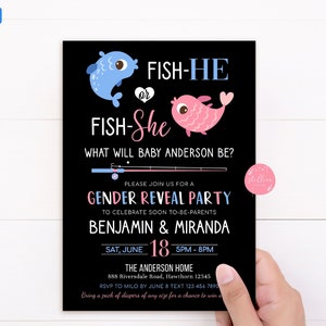 Fishing Gender Reveal Invitation, Gender Reveal Party Idea, Fish