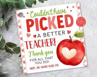 Editable Teacher Apple thank you Gift Tags Couldn't have picked better Teacher sign Valentine Staff School Pto Thank You Label, DIY Template