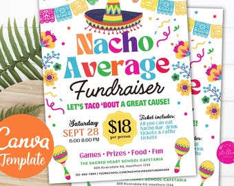 Flyer de collecte de fonds moyenne Nacho : modèle modifiable de toile de barre de tacos, floral lumineux coloré