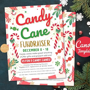 Editable Christmas Candy Cane Fundraiser Flyer, Printable Holiday Invitation Community, Xmas Event Church Fundraiser Invite CANVA Template