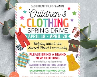 Clothing Drive Flyer, Printable PTA PTO Flyer, School Church Fundraiser, Clothing Swap Rummage Sale Event Poster Printable EDITABLE Template