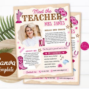 Editable Meet The Teacher Cowgirl Theme Classroom Newsletter Flyer, Printable Handout, Parent Communication Letter CANVA Template Western