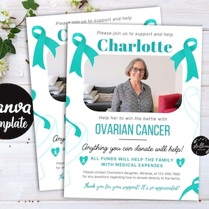 Editable Ovarian Cancer Benefit Fundraiser Flyer, Printable Teal Ribbon Charity Church Benefit Fundraiser Event Poster CANVA Template Diy