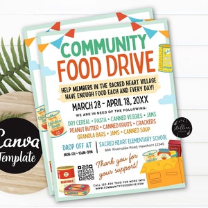 Editable Food Drive Flyer: School Church Charity Event (CANVA Template), Community Donation Poster