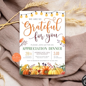 Otoño Apreciación Invitación Agradecido Por Ti Profesor Invitación Personal Calabaza Printable Boss Cliente Gracias Dar Gracias Plantilla EDITABLE