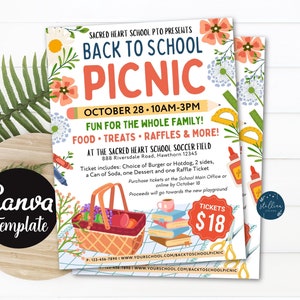 Editable Back to School Picnic Flyer: CANVA Template (Digital Download)
